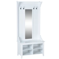 HOMCOM Hallway Furniture Set Shoe Bench Storage Mirror Cabinet Coat Rack Multiple Cubes Hangers Organiser Shelves w/ 4 H(m-1)