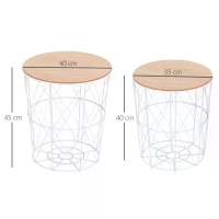 HOMCOM Set of 2 Metal Wire Side Coffee Table Sofa End Round Lift Top Storage Basket(m-3)