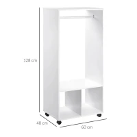 HOMCOM Open Wardrobe with Hanging Rod and Storage Shelves Mobile Garment Rack on Wheels Bedroom, Cloakroom, White(m-3)