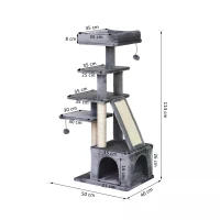 PawHut 110cm Mult-level Cat Tree Scratcher Kittiy Condo Activity Center with Perches,3 Jumping Platforms,Ladder, Hanging Toy(m-3)