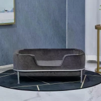 PawHut Pet Sofa Dog Bed Couch Cat Kitten Sponge Removable Cushion Lounge Metal Stand Elegant Bed Seat Furniture Grey 63.5 x 43 x 24.5 cm(m-10)