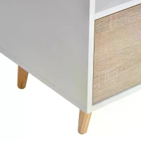 HOMCOM TV Stand with Shelf & Drawers Storage Cabinet Media Entertainment Center Modern White and Natural Wood Color(m-8)