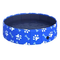PawHut Foldable Dog Paddling Pool Pet Cat Swimming Pool Indoor/Outdoor Collapsible Bathing Tub Shower Tub Puppy Φ80 × 20H cm S Sized(m-11)