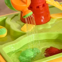 HOMCOM Qaba Sand and Water Table Beach Toy Set 2 in 1 Outdoor Activities Playset for Kids with Lid and Accessories 23 Pcs Double Basins Garden Sandpit Sandbox for Beach Bath 3 Years Old Toddlers(m-6)