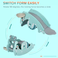 HOMCOM 3-in-1 Baby Rocking Horse Portable Slide Basketball Hoop Equipment Indoor Outdoor Playground Toy, Age 18-36 Months, Green(m-7)