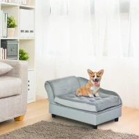 PawHut Pet Sofa Couch Dog Bed Storage Function Cat Removable Cushion Lounge Blue 76 x 45 x 41.5 cm(m-10)