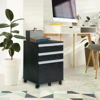 HOMCOM 3-Drawer Mobile File Cabinet Office Filing Cabinet Rolling End Organizer Dark Wood Grain(m-2)