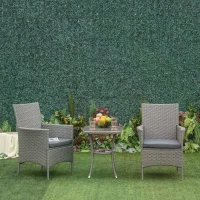 Outsunny 3PC Rattan Bistro Set 2 Armchair Glass Top Coffee Table Wicker Weave Furniture for Garden Outdoor Balcony Patio(m-8)