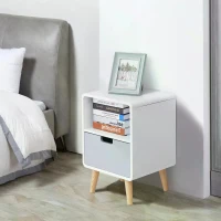 HOMCOM White Modern Nightstand With Drawer Wood Lamp Desk Storage Unit Bedroom Scandinavian Nordic Style(m-2)
