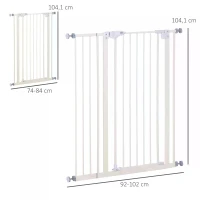 PawHut Pet Safety Gate Pressure Fitted Tall Stair Barrier for Dog Expandable Fence with Auto-Close Double Locking System Extension 74 to 84 cm 92 to 102cm White(m-3)
