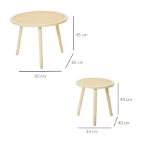 HOMCOM Set of 2 Nesting Coffee Tables with Rattan Tabletop Round Side Tables Living Room Bedroom(m-3)