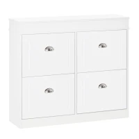 HOMCOM Shoe Cabinet with 4 Flip Drawers Wood Tipping Bucket Narrow Storage Cupboard with Adjustable Shelf Hall Organizer for Entrance Foyer White(m-1)