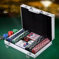 poker chips set complete aluminum case dice striped lockable casino holding case game heavy duty deck dice(m-6)
