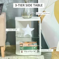 HOMCOM Modern Side Table Three Layer Bedside Table Nightstand with 2 Storage Shelves, for Living room, Bedroom, White(m-5)