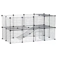 PawHut DIY Pet Playpen Metal Wire Fence Indoor Outdoor Guinea Pig Rabbit Small Animals Cage 36 Panel Enclosure Black(m-13)
