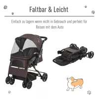 PawHut Pet Stroller Foldable Design for Dogs Cats Travel Carrier Bag 4-Wheel Carring Case with Storage Basket Zipper Universal Wheel Brown Black(m-6)