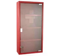 HOMCOM Red Steel wall mounted Medicine Cabinet with 3 shelves + Security Glass Door Lockable 60 cm(H)(m-4)
