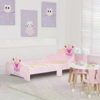 HOMCOM Kids Toddler Bed Princess Crown Theme Safety Side Rails Slats Home Bedroom Furniture Boys Girls 3-6 Yrs Pink 143 x 73 x 60 cm(m-10)