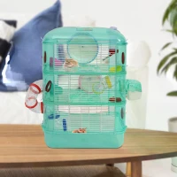 PawHut 3 Storey Hamster Cage Small Pet Animal Cage w/ Exercise Wheel Food Water Bowl Multi Activity Exercise Centre Green(m-10)