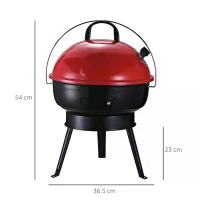 Outsunny Portable Small Charcoal Grill Barbecue BBQ Mini Tabletop Picnic Cooking Smoker Family Party Camping with Grid Tripod - Red(m-3)
