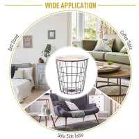 HOMCOM Wood Metal Coffee Round Table W/ Storage Sofa End Side Coffee Table Bedroom Living Room Furniture- Natural Wood Color(m-4)