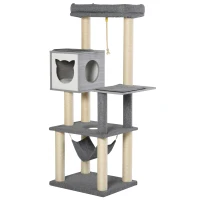 PawHut 5-Levels Plush Cat Tree Tower Activity Center with Sisal Scratching Posts Hammock Perch Condo Soft Cushions, Grey(m-1)