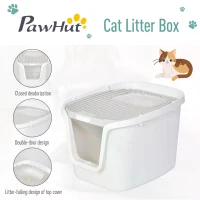 PawHut Cat Litter Box Cat House with Litter Scoop Two Door Design Cat furniture with Lifted Cover Large Space White(m-4)