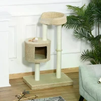 PawHut 96cm Multi-Level Cat Tree Tower Jute Scratching Post Activity Center Climbing Frame Kitten House Furniture Condo Perch(m-10)