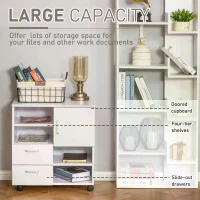 HOMCOM Mobile Storage Cabinet Sideboard Cupboard with Drawers 4 Shelves Lockable Wheels White(m-5)