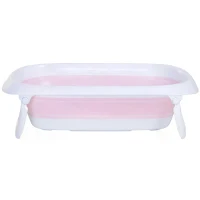 HOMCOM Folding Foldable Baby Bath Tub Toddler Kids Infant Safety Shower Slide Protection Comfortable Portable Pink(m-7)