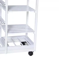 HOMCOM Rolling Kitchen Island Trolley Cart Drawer Shelves Basket Wheels W/  6 Bottle Wine Rack White(m-10)