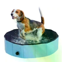PawHut Foldable Dog Paddling Pool Pet Cat Swimming Pool Indoor/Outdoor Collapsible Summer Bathing Tub Shower Tub Puppy Washer (Φ80 × 20H cm, Blue)(m-11)
