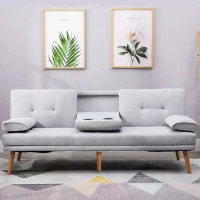 HOMCOM 3 Seater Sofa Bed Convertible Recliner Adjustable Back Thick Cushions w/ Armrest Middle Table Scandi Style Grey(m-9)