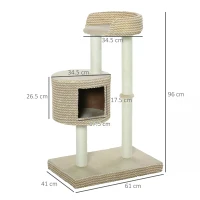PawHut 96cm Multi-Level Cat Tree Tower Jute Scratching Post Activity Center Climbing Frame Kitten House Furniture Condo Perch(m-3)