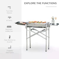 Outsunny Outdoor Folding BBQ Rectangular Stainless Steel Adjustable Pedestal Charcoal Barbecue Grill - Silver(m-4)