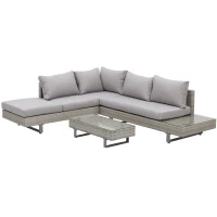 Outsunny 3pc Rattan Wicker Conservatory Sofa Set Garden Chaise Lounge Furniture w/ Tea Table, Side Tabel & Cushioned Grey(m-1)