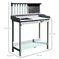HOMCOM Garden Potting Table with Sink, Blackboard and Drawer, Wooden Planting Work Bench Workstation Outdoor Tool Storage Shelves(m-3)