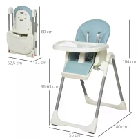HOMCOM Qaba Foldable Baby High Chair Convertible to Toddler Chair Height Adjustable w/ Adjustable Backrest, Footrest, and Removable Tray 5-Point Harness Mobile with Wheels for Kids 6-36 Months Blue(m-3)