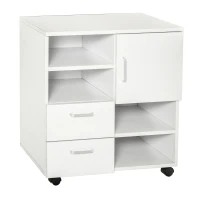 HOMCOM Mobile Storage Cabinet Sideboard Cupboard with Drawers 4 Shelves Lockable Wheels White(m-1)