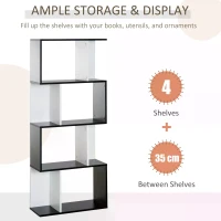HOMCOM Particle Board 4-tier Storage Display Shelving Bookcase Unit Divider S Shape design Divider Unit(m-5)