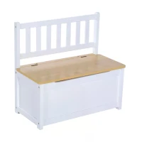 HOMCOM 4-Piece Kids Table and Chair Set with 2 Wooden Chairs, 1 Storage Bench, and Interesting Modern Design, Natural/White(m-9)