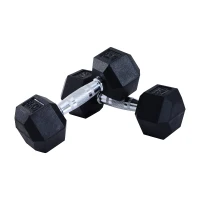 HOMCOM Rubber Dumbbell Sports Hex Weights Sets Home Gym Fitness Hexagonal Dumbbells Kit Weight Lifting Exercise (2 x 10kg)(m-1)