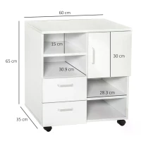 HOMCOM Mobile Storage Cabinet Sideboard Cupboard with Drawers 4 Shelves Lockable Wheels White(m-3)