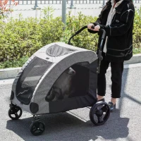 PawHut Dog Stroller 4 Wheels Pet Trolley Carrier Mesh Windows for Medium Large Dogs Traveling Grey(m-9)