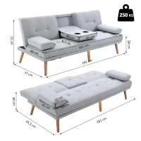HOMCOM 3 Seater Sofa Bed Convertible Recliner Adjustable Back Thick Cushions w/ Armrest Middle Table Scandi Style Grey(m-3)
