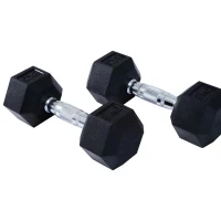 HOMCOM Rubber Dumbbell Sports Hex Weights Sets Home Gym Fitness Hexagonal Dumbbells Kit Weight Lifting Exercise (2 x 10kg)(m-2)