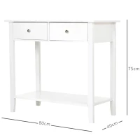 HOMCOM Wooden Console Table with 2 Drawers and 1 Storage Shelf for Living Room Entryway, White(m-3)