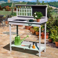 HOMCOM Garden Potting Table with Sink, Blackboard and Drawer, Wooden Planting Work Bench Workstation Outdoor Tool Storage Shelves(m-11)