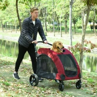 PawHut Dog Stroller 4 Wheels Pet Trolley Carrier Mesh Windows for Medium Large Dogs Traveling Red(m-2)