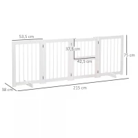 PawHut Wooden Pet Gate 4 Panel Foldable Fence with 2 Support Feet Freestanding Dog Safety Barrier for House Doorway Stairs, White(m-3)